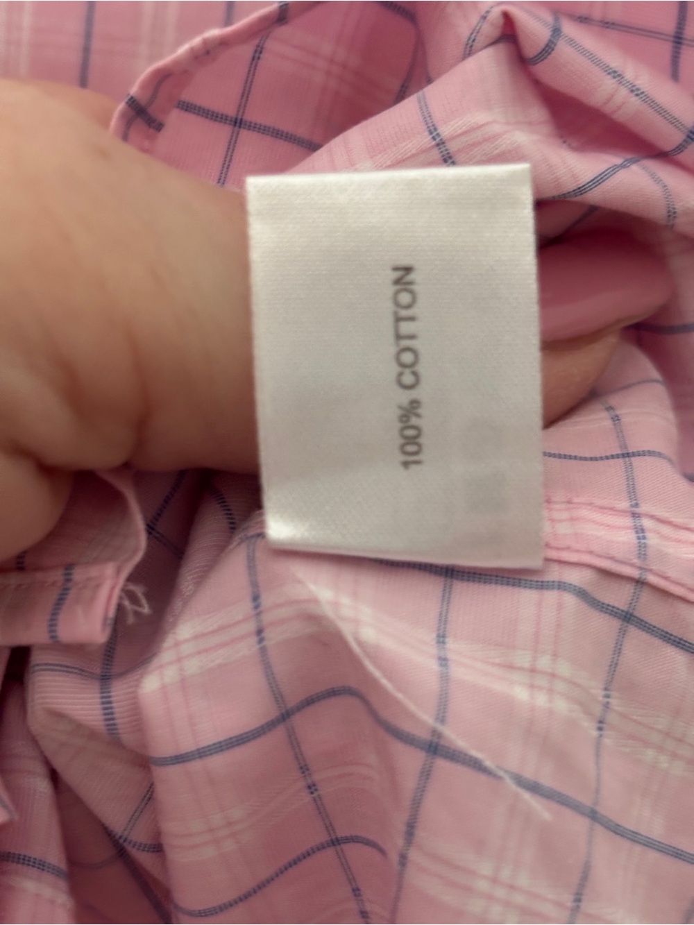 Pink, White, & Blue Plaid 100% Cotton Button-Down Shirt with Ruffle Detail ~ Med - Picture 3 of 15